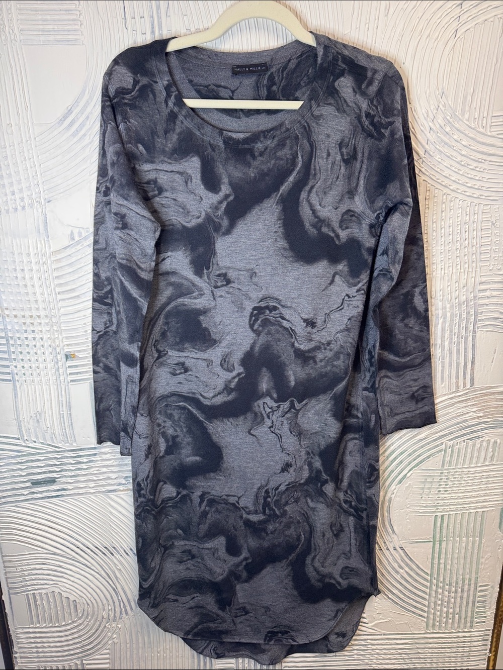 Nally & Millie Charcoal and Black Marble-Print Long Sleeve Dress N0483